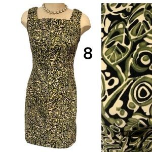 CONNECTED APPAREL Dress Size 8 Sleeveless Green Cream Black